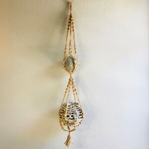 Macreme double plant holder hanger twist design natural boho rustic decor